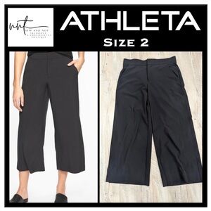 Athleta Tribeca Black Wide Leg Cropped Pants Recycled Featherweight Stretch SZ 2